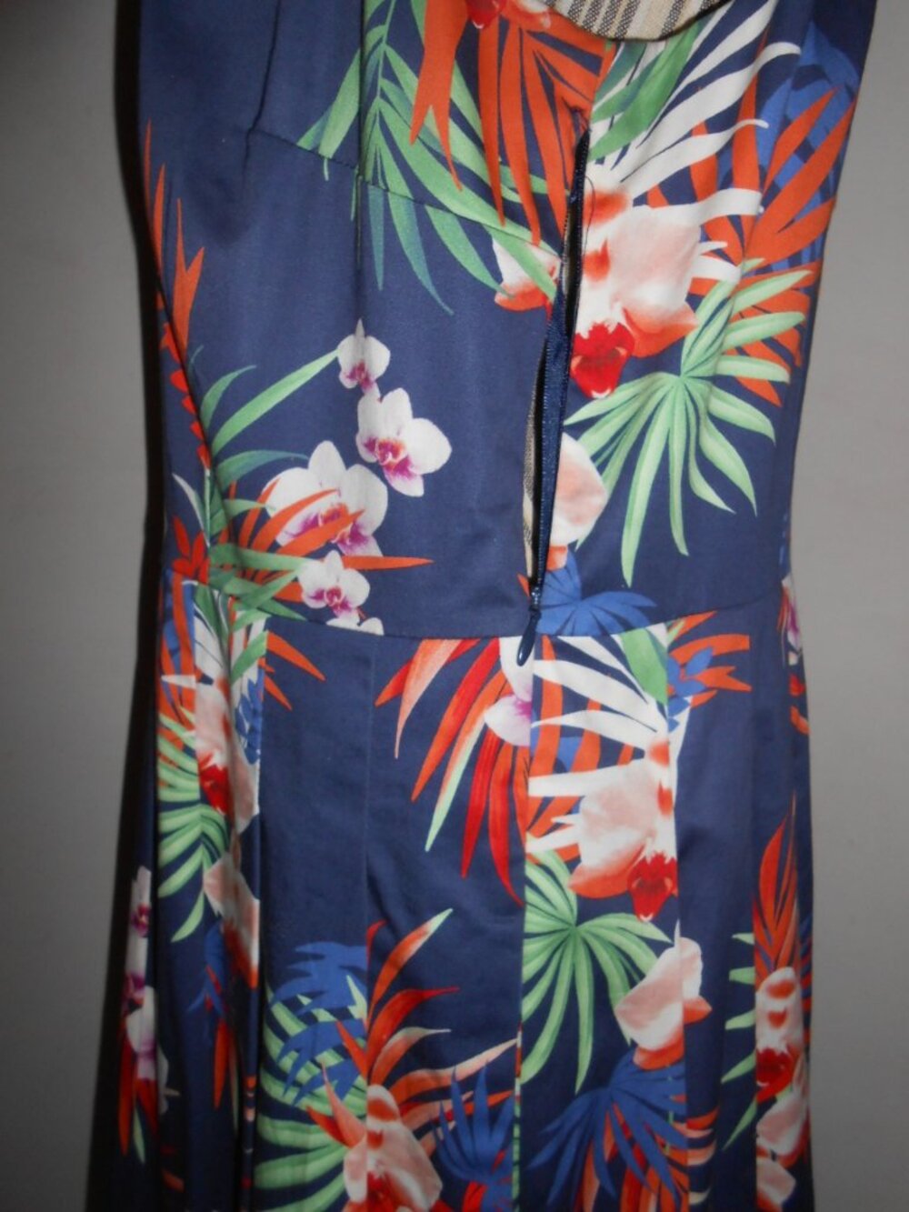 Women's Size 10P Talbots Blue and Orange Floral Fit & Flare Dress - Picture 3 of 5
